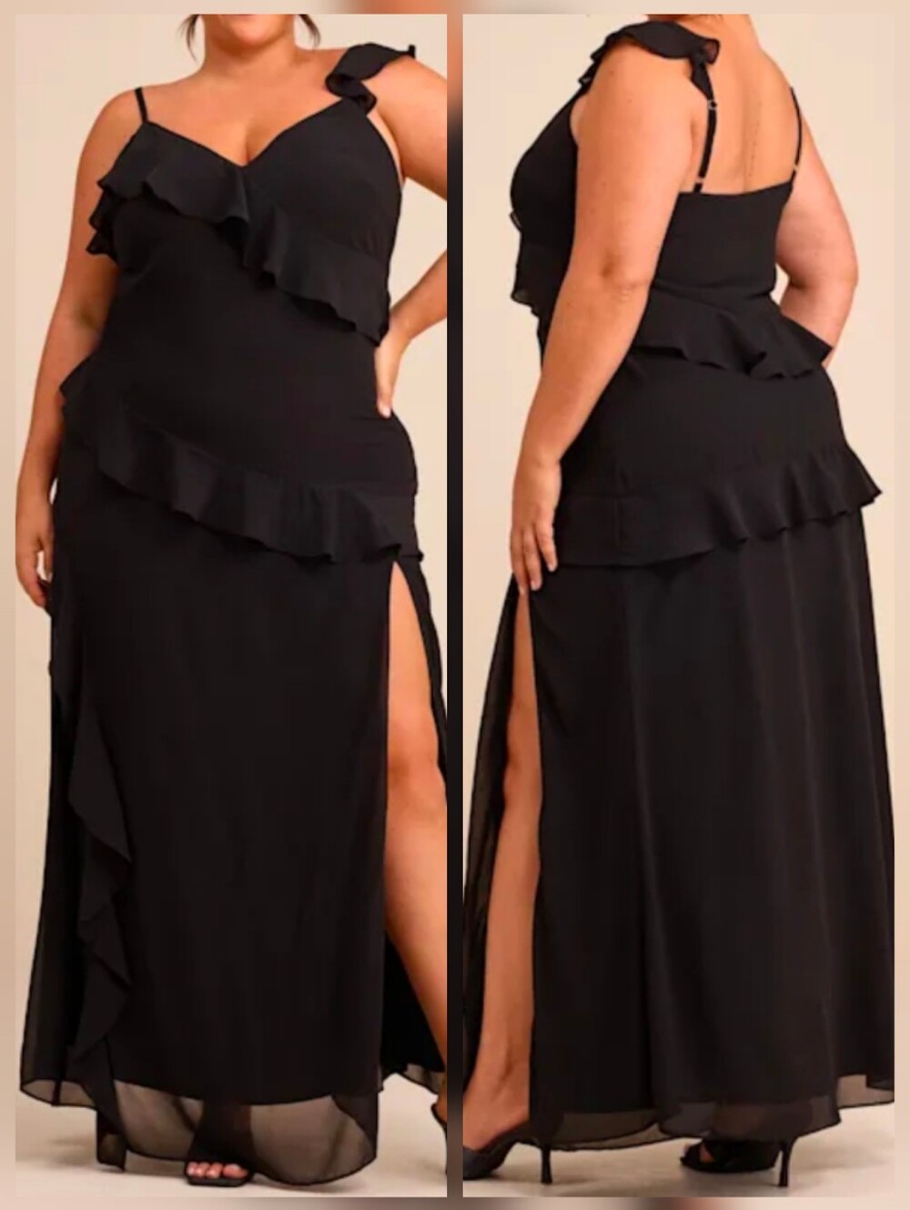 Lulus Utterly Captivating Black Ruffled Sleeveless Maxi Dress, Size 1X, NWT!
